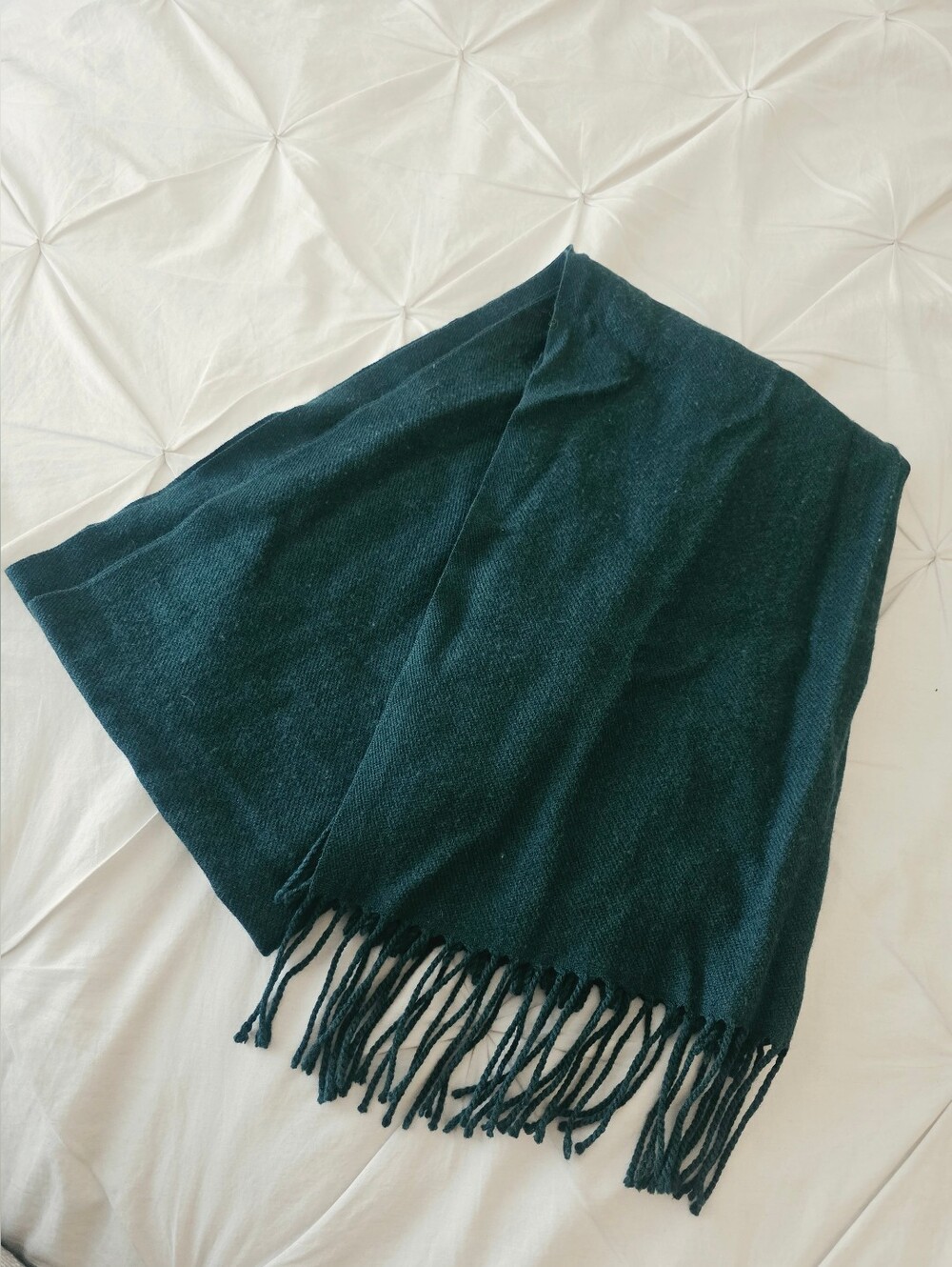 Uniqlo Wool Fringed Knit Scarf - Dark Green